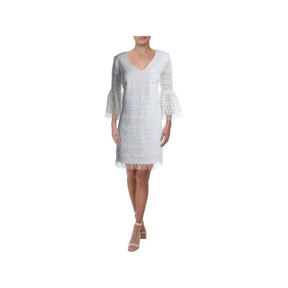 TRINA TURK Dresses & Skirts - TRINA TURK Womens Ivory Bell Sleeve V Neck Short Sheath Cocktail Dress Size: 4